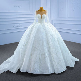 Illusion Empire Sequin Long Sleeve Bridal Ball Gown Wedding Dress