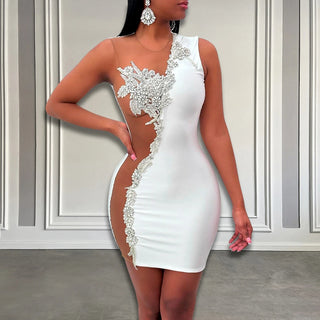 Asymmetrical One-Shoulder Mini Dress with Crystal Appliqués