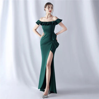 Stylish Boat Neck Prom Dress Mermaid Skirt Pleat Evening Gown