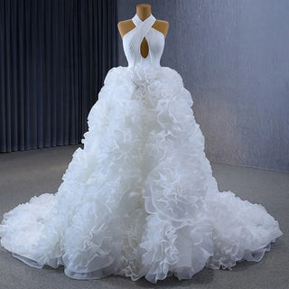 Elegant Halter Ruffle Wedding Bridal Dress for Women