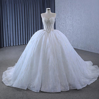 Luxury Ivory Strapless Bridal Ball Gown Wedding Dress with Tail