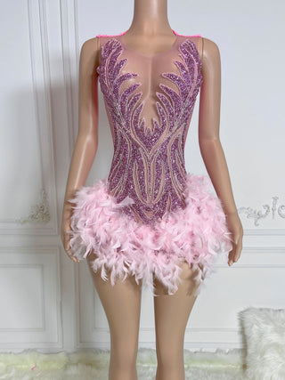 Ships in 1 to 3 Days - 2024 Extravagant Beaded Feather Mini Dress