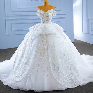 Luxury Off-Shoulder Sweetheart Pearl Ball Gown Wedding Dress