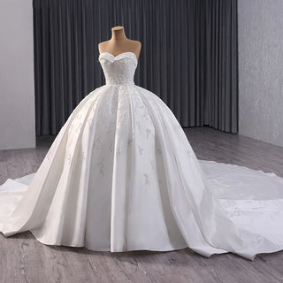 Beautiful Satin Sequins Ball Gown Women's Wedding Dress with Train