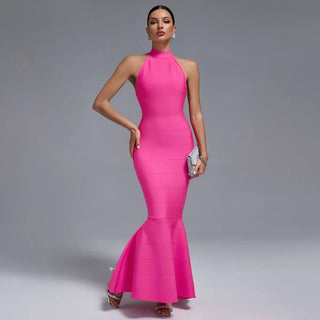 Elegant Summer 2024 Halter Backless Off-The-Shoulder Maxi Mermaid Bandage Evening Dress for Women