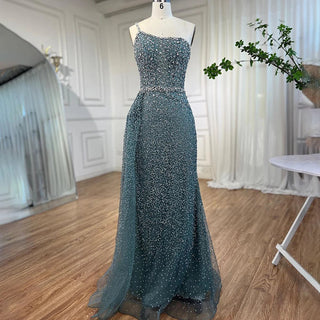 Turquoise Mermaid One Shoulder With Overskirt Beaded Evening Dresses Gowns: 2024 For Women Wedding Party