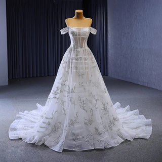 New Design 2023 Boat Neck Off-The-Shoulder Illusion Lace-Up Chapel Train Wedding Dress