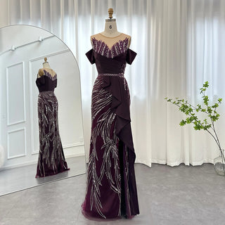 Luxury Burgundy Mermaid Dubai Evening Dress: Elegant Long Formal Gown for Women's Wedding Guest Party Arabic