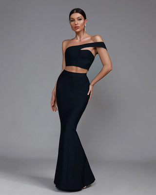 Elegant Black Bandage Skirt and Top Set - 2024 Women's Two-Piece Outfit