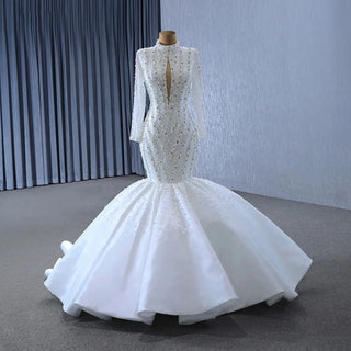 Shiny Full Sleeve High Neck Mermaid Wedding Gowns Dresses