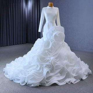 Soft Satin Ruffle Lace-Up Mermaid Wedding Dress for Women