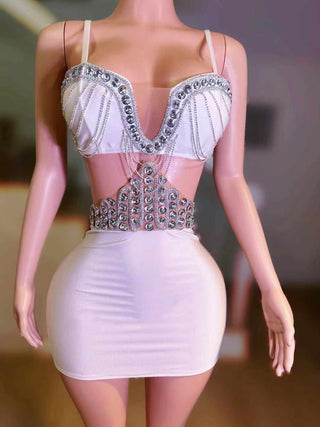 Crystal Embellished Bustier Mini Dress with Statement Waist Detail