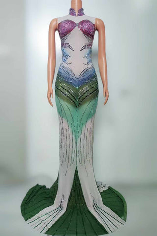 Ombre Crystal-Embellished Mermaid Gown