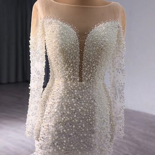 Beautiful Pearls Mermaid Slim Wedding Gowns Dresses For Girls