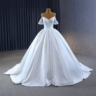 Simple Soft Satin Off Shoulder Bridal Ball Gown Wedding Dresses