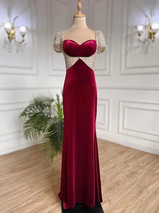 Wine Red Beaded Arabic Evening Dress: 2024 Mermaid Luxury Elegant Gown for Women's Party