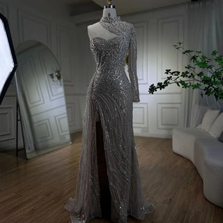 Arabic White Nude Mermaid Elegant One-Shoulder Luxury Beaded Evening Dress - Women's Party 2024