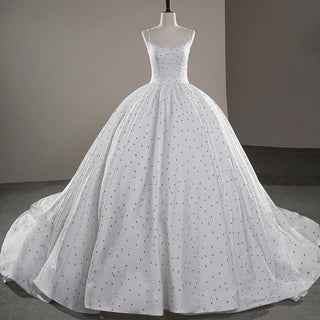 Elegant Spaghetti Strap Dot Ball Gown Bridal Wedding Dress