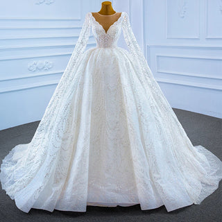 Latest Design V-Neck Long Sleeve Wedding Dress for Women