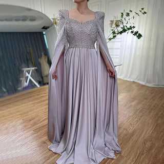 Ships in 1 to 3 Days - Pink Muslim Elegant Mermaid Cape Sleeves Evening Dresses Tassel Beaded Gowns 2024 For Women Wedding Party