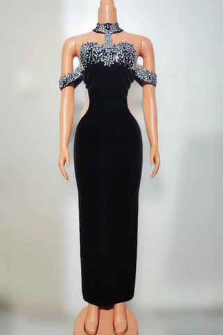 Sophisticated High-Neck Cut-Out Gown with Crystal Embellished Bodice