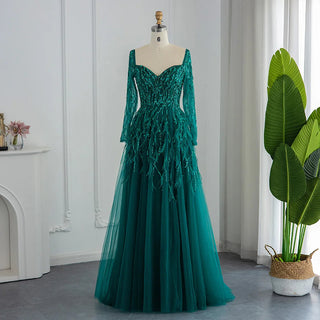 Luxury Dubai Sage Green Feathers Evening Dress for Women Elegant 2024 Lilac Burgundy Wedding Party Formal Gown