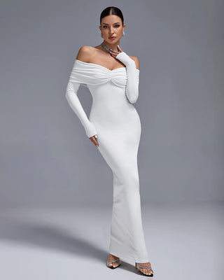 Elegant Off-The-Shoulder Long Sleeve Bodycon Evening Dress - Para Mujeres