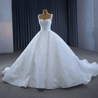 Elegant Sleeveless Square Collar Lace Ball Gown Wedding Dress