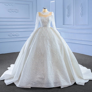 Glamorous Long Sleeve Sequins Bridal Ball Gown Wedding Dress