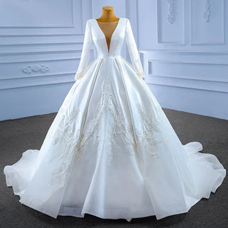 Modern O-neck Long Sleeves Illusion Ball Gown Dresses For Wedding