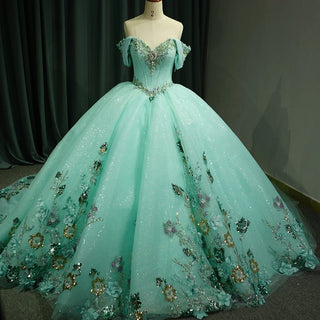 Shiny Off Shoulder Empire Ball Gown Quinceañera Dresses