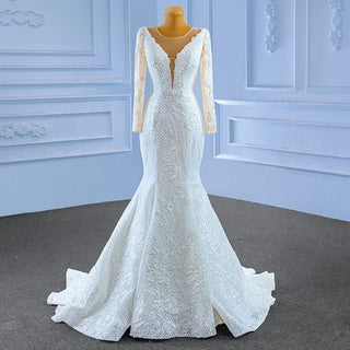 Elegant Embroidered Long Sleeve Mermaid Wedding Gown