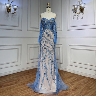 Ships in 1 to 3 Days - Blue Luxury Beaded Mermaid Evening Dresses 2024 - Sexy Off-Shoulder For Women's Party Gowns Prom Dress