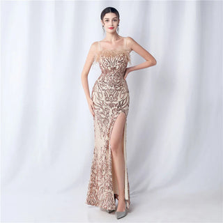 Gorgeous Trumpet Sequin Prom Dress with Handmade Feathers