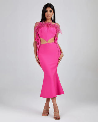 Elegant Pink Strappy Cut-Out Midi Dress - Classy Cocktail Dress for Women