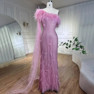 Pink Sexy Diamond Mermaid Evening Dress with Cape - Luxury Gown for Women Wedding Party 2024