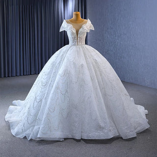 Princess Puffy Bridal Short Sleeve Ball Gown Wedding Dresses