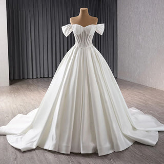 Gorgeous Satin Off-Shoulder Ball Gown Wedding Dress for Girls