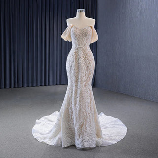 Vintage Off-Shoulder Embroidered Lace Mermaid Wedding Dress