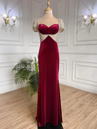 Ships in 1 to 3 Days - Wine Red Beaded Arabic Evening Dress: 2024 Mermaid Luxury Elegant Gown for Women's Party