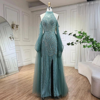 2024 Turquoise Mermaid Elegant With Overskirt Luxury Beaded Evening Dress: Gowns for Women's Wedding Party