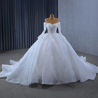 Elegant Off Shoulder Lace Fabric Ball Gown Women's Wedding Dresses