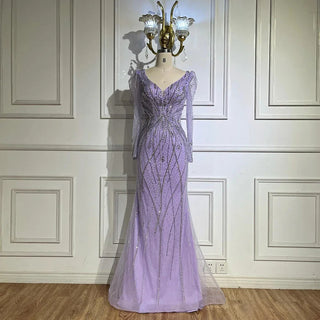 Elegant Beaded Lilac Mermaid Evening Gown –2025 Customized Modest Custom Design