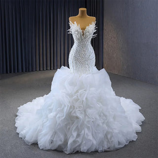 Beautiful Sleeveless Pearls Mermaid Wedding Gowns Dresses