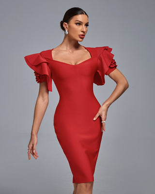 Ships in 1 to 3 Days - Elegant Ruffle Sleeve Midi Dress