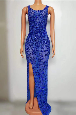 Glittering Sequin High-Slit Gown with Square Neckline