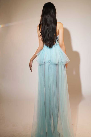 Ethereal High-Low Tulle Gown with Corset Bodice