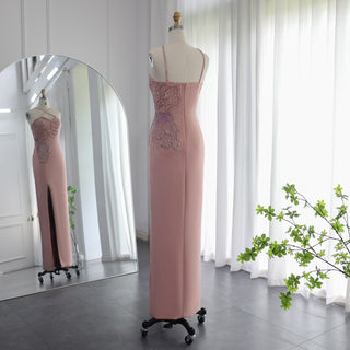 2024 Luxury Dubai Evening Dress in Pink with Butterfly Beaded Detail and Crisscross Straps: Ideal for Arabic Women's Wedding Party Gowns with Slit