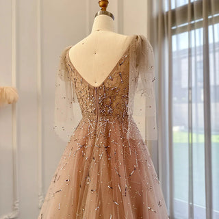 Light Champagne Evening Dresses: Dubai Luxury Crystal Pink Elegance for Arabic Formal Wedding Party Gowns