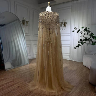 Ships in 1 to 3 Days – Dubai's Luxe Elegance: Sage Green Evening Dresses with Cape, Fuchsia Crystal, and Gold Accents for Women's Weddings and Formal Parties (2024)